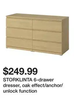 Ikea STORKLINTA 6-drawer dresser, oak effect/anchor/unlock function offer