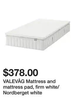 Ikea VALEVÅG Mattress and mattress pad, firm white/Nordberget white offer