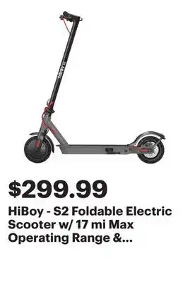 Best Buy HiBoy - S2 Foldable Electric Scooter w/ 17 mi Max Operating Range & 19 mph Max Speed - Grey offer