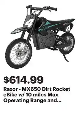 Best Buy Razor - MX650 Dirt Rocket eBike w/ 10 miles Max Operating Range and 17 mph Max Speed - Black/Teal offer