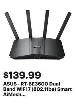 Best Buy ASUS - RT-BE3600 Dual Band WiFi 7 (802.11be) Smart AiMesh Extendable Router - Black offer