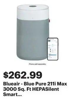 Best Buy Blueair - Blue Pure 211i Max 3000 Sq. Ft HEPASilent Smart Extra-Large Room Air Purifier - White/Gray offer