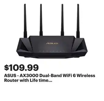 Best Buy ASUS - AX3000 Dual-Band WiFi 6 Wireless Router with Life time internet Security - Black offer