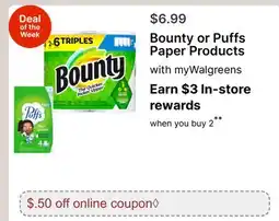 Walgreens Bounty or Puffs Paper Products offer