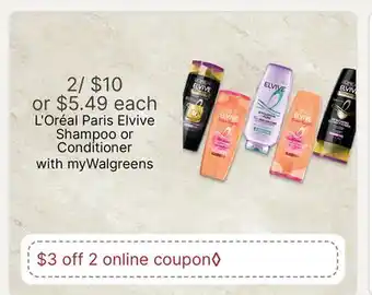 Walgreens L' Oréal Paris Elvive Shampoo or Conditioner offer