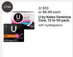 Walgreens U by Kotex Feminine Care, 12 to 50 pack offer