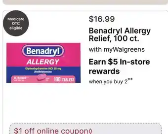 Walgreens Benadryl Allergy Relief 100 ct offer