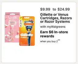 Walgreens Gillette or Venus Cartridges, Razors or Razor Systems offer