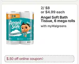 Walgreens Angel Soft Bath Tissue, 6 mega rolls offer