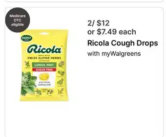 Walgreens Ricola Cough Drops offer