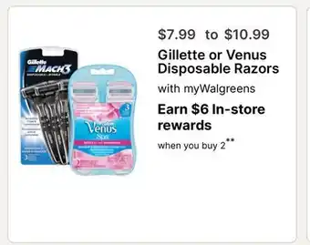 Walgreens Gillette or Venus Disposable Razors offer