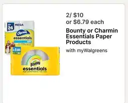 Walgreens Bounty or Charmin Essentials Paper Products offer