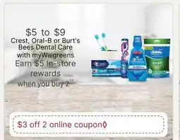 Walgreens Crest, Oral-B or Burt's Bees Dental Care offer