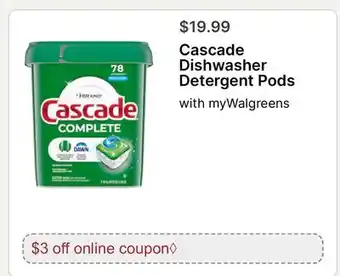 Walgreens Cascade Dishwasher Detergent Pods offer