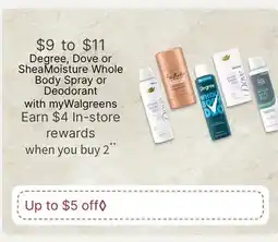 Walgreens Degree, Dove or SheaMoisture Whole Body Spray or Deodorant offer