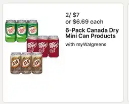 Walgreens 6-Pack Canada Dry Mini Can Products offer