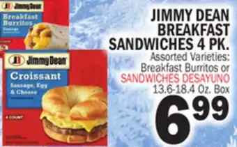 Bravo Supermarkets JIMMY DEAN BREAKFAST SANDWICHES 4 PK offer