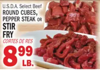 Bravo Supermarkets U.S.D.A. SELECT BEEF ROUND CUBES, PEPPER STEAK OR STIR FRY offer