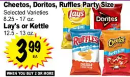 Superior Grocers Cheetos, Doritos, Ruffles Party Size 8.25 - 17 oz. Lay's or Kettle 12.5 - 13 oz offer