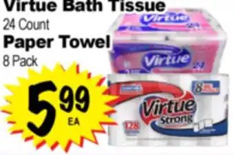 Superior Grocers Virtue Bath Tissue 24 Count Paper Towel 8 Pack offer