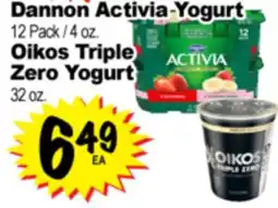 Superior Grocers Dannon Activia Yogurt 12 Pack / 4 oz. Oikos Triple Zero Yogurt 32 oz offer