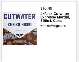 Walgreens 4-Pack Cutwater Expresso Martini, 355ml. Cans offer