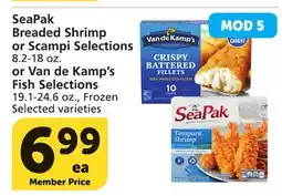 Vons SeaPak Breaded Shrimp or Scampi Selections 8.2-18 oz. or Van de Kamp's Fish Selections 19.1-24.6 oz offer