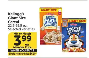 Vons Kellogg's Giant Size Cereal offer