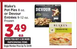 Vons Blake's Pot Pies 8 oz. or Devour Entrées 9-12 oz offer