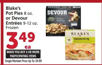 Vons Blake's Pot Pies 8 oz. or Devour Entrées 9-12 oz offer