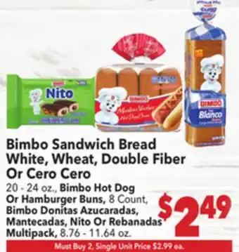 Vallarta Supermarkets Bimbo Sandwich Bread White, Wheat, Double Fiber Or Cero Cero offer