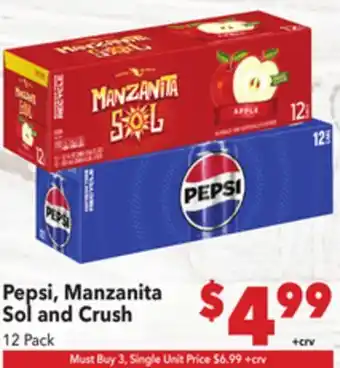 Vallarta Supermarkets Pepsi, Manzanita Sol and Crush offer