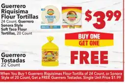 Vallarta Supermarkets Guerrero Riquisima Flour Tortillas offer