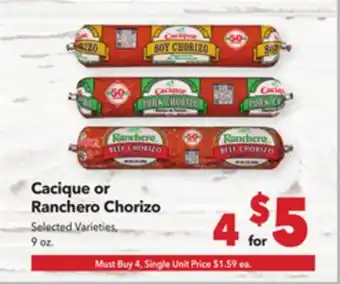 Vallarta Supermarkets Cacique or Ranchero Chorizo offer