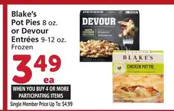 Albertsons Blake's Pot Pies 8 oz. or Devour Entrées 9-12 oz offer