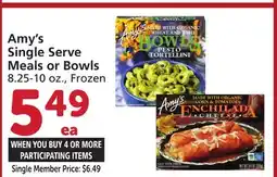 Albertsons Amy's Single Serve Meals or Bowls offer