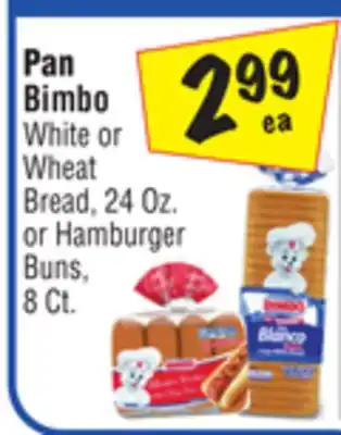 El Super Pan Bimbo White or Wheat Bread, 24 Oz. or Hamburger Buns offer