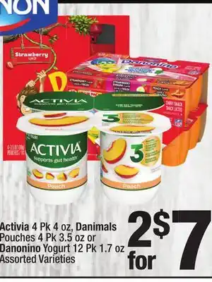 Super King Markets Dannon Activia 4 Pk 4 oz, Danimals Pouches 4 Pk 3.5 oz or Danonino Yogurt 12 Pk 1.7 oz offer