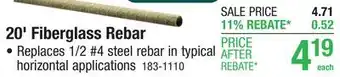 Menards 7/16 x 20' Fiberglass Rebar offer