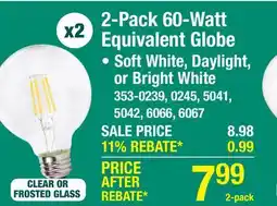 Menards Sylvania TruWave 60 Watt Equivalent Clear Dimmable G25 E26 Bright White LED Light Bulb - 2 Pack offer