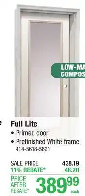 Menards Mastercraft 32W x 80H Primed Steel Full Lite Composite Frame Prehung Exterior Door - Right Inswing offer