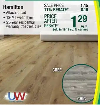 Menards United Weavers Hamilton Cree 7 x 48 Floating Luxury Vinyl Plank Flooring (19.12 sq. ft.) offer