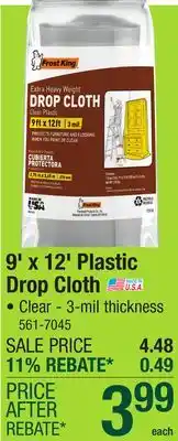 Menards Frost King 9' x 12' 3 mil Clear Poly Plastic Drop Cloth offer