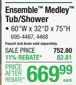 Menards Sterling Ensemble Medley 60W x 32D x 75H White Tub/Shower with Right Drain (4-Piece) offer