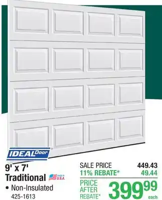 Menards Ideal Door Traditional 9' x 7' White Non-Insulated Garage Door offer