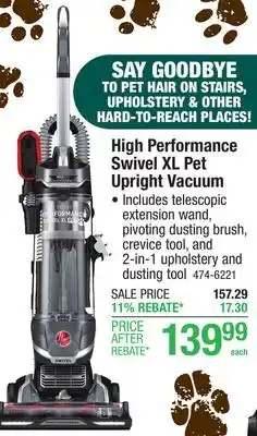 Menards Hoover High Performance Swivel XL Pet Upright Vacuum offer