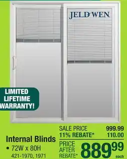 Menards JELD-WEN Builders Series 72W x 80H Vinyl Internal Blinds Right Hand Sliding Patio Door with Screen offer