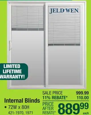 Menards JELD-WEN Builders Series 72W x 80H Vinyl Internal Blinds Right Hand Sliding Patio Door with Screen offer