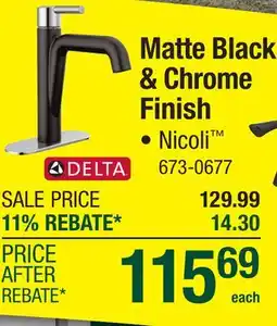 Menards Delta Nicoli One-Handle Matte Black/Chrome Bathroom Sink Faucet offer