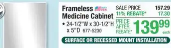 Menards Zenna Home 24-1/2W x 30-1/2H Frameless Medicine Cabinet offer